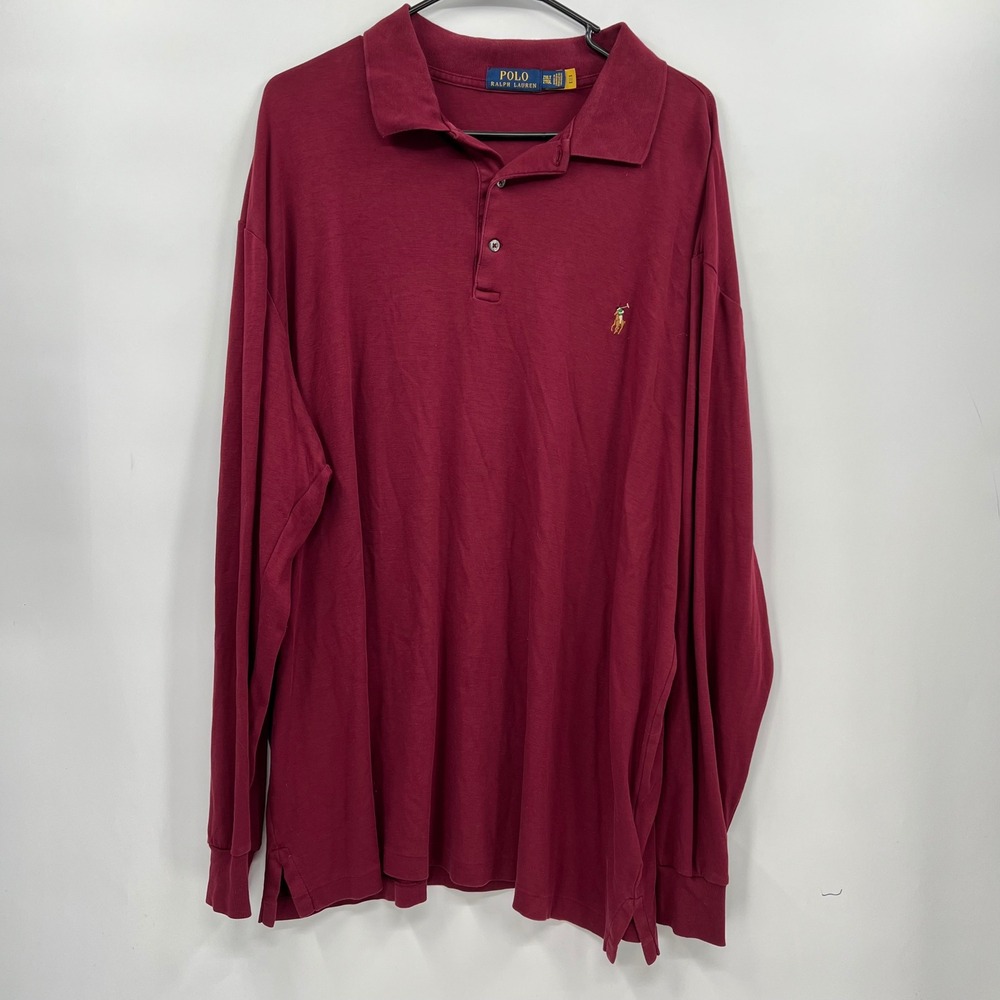 Polo Ralph Lauren 2XLT Polo Shirt Mens Burgundy Long Sleeve Cotton Tall Maroon